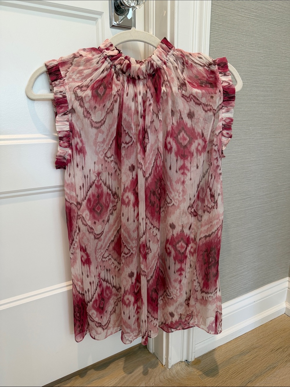 Zimmermann Pink and Berry Ikat Ruffle Sleeve Blouse